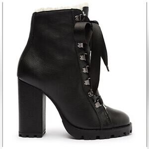 NWOT Schutz Zara Fur-Lined Winter Leather Ankle Boots Black - Sz 11